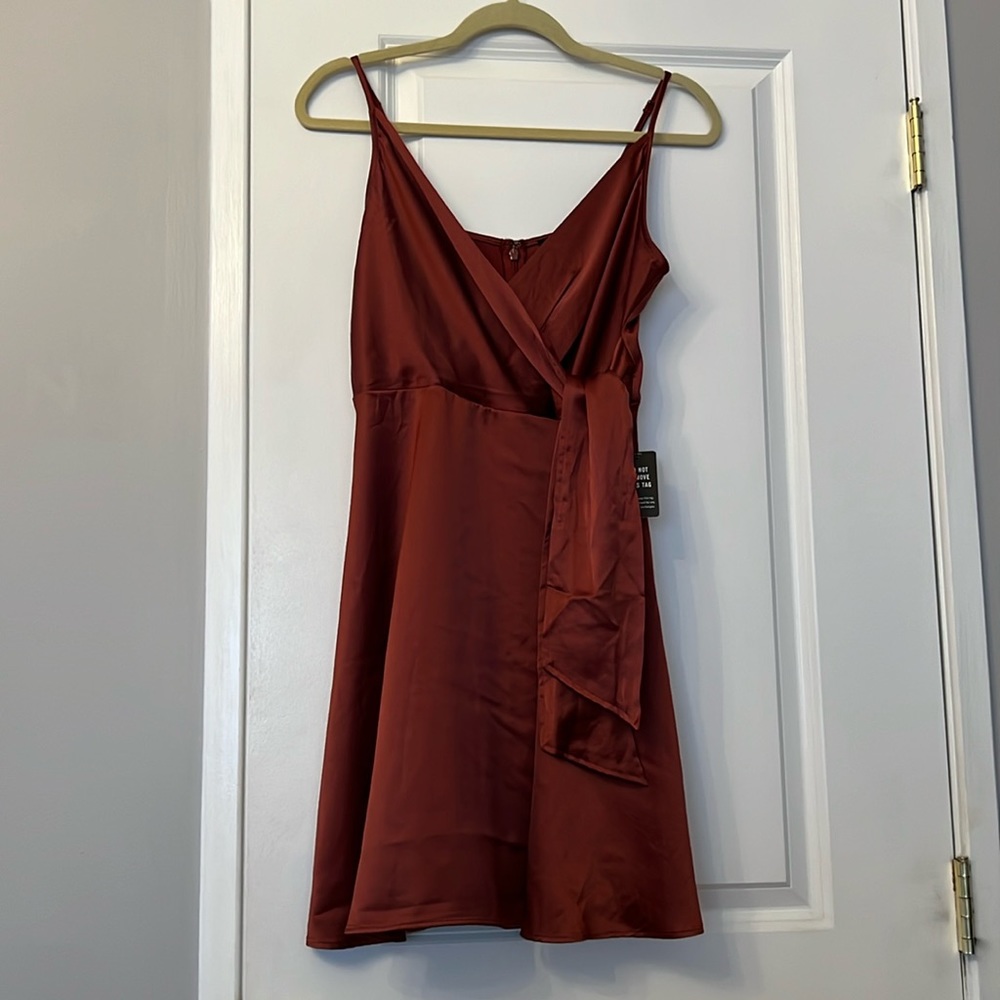 Burnt orange satin mini dress